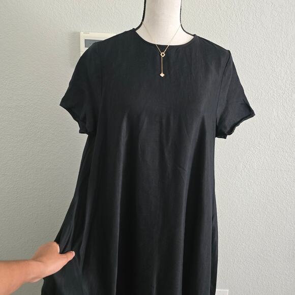 Women’s Black Maxi Shirt Dress Flare Drape S Minimalist Lagenlook Boho Elegant - Picture 2 of 8